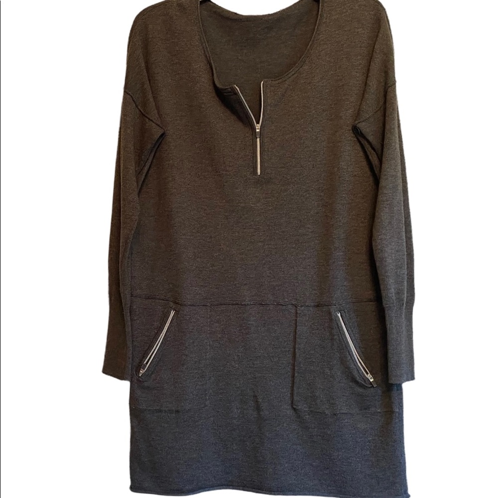 Athleta Azalia Gray Sweater Dress S 1/4 Zip Tunic Pullover Long Sleeve 2 Pockets